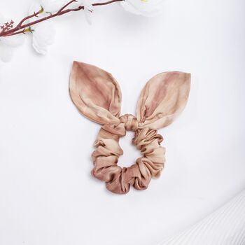 100% Silk Bow Scrunchie Tie And Dye Brown, 2 of 2