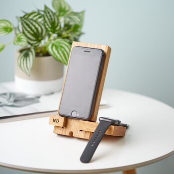 Personalised Phone Charging Stand In Solid Oak, 4 of 12