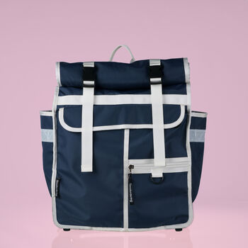 Eco Navy Blue Rolltop Backpack Pannier Bag, 3 of 8