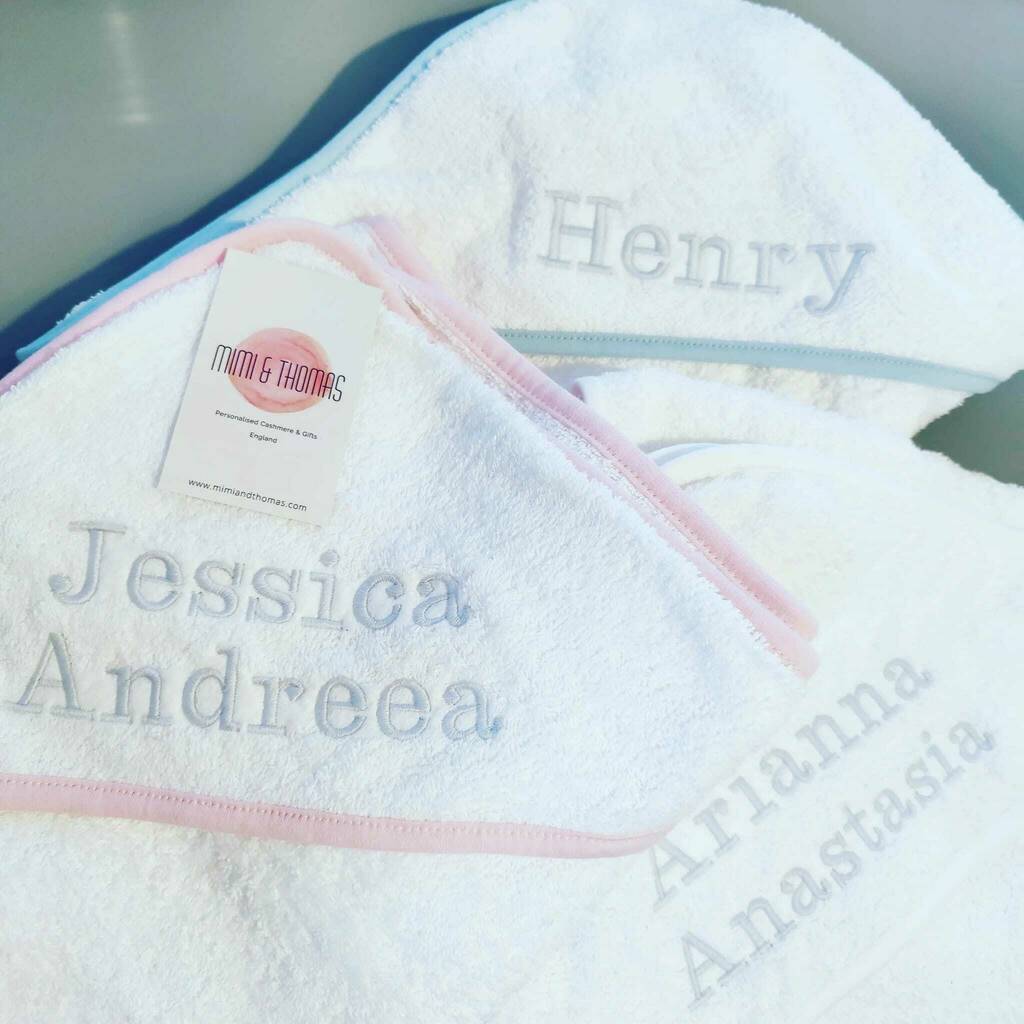 Personalised Baby Hooded Cotton Towel Monogram Gift, 1 of 11