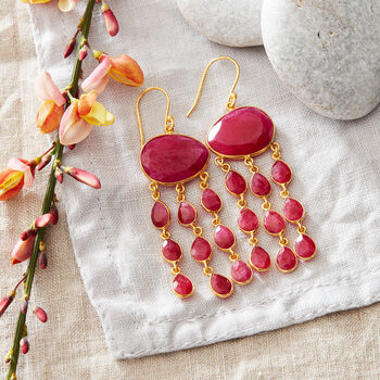Ruby Jellyfish Gold Plated Silver Chandelier Earrings, 2 of 10