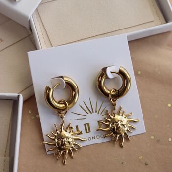 18k Gold Plated Filled Celestial Sun Statement Earrings, 8 of 12