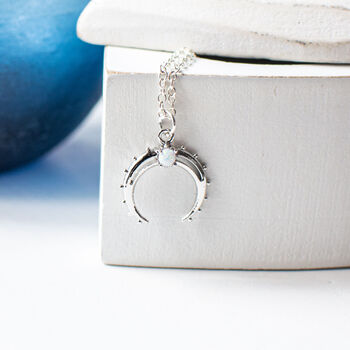 Silver Plated Opal Crescent Moon Necklace, 5 of 8