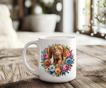 Personalised Vizsla Summer Floral Dog Wreath Cushion And Mug Bundle, 2 of 4