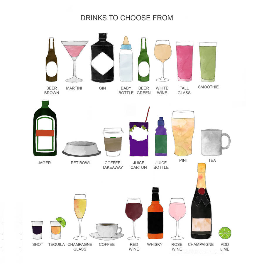 personalised drinks watercolour print by the portland co