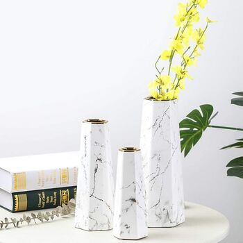 White Vase With Gold Finish Marble Ceramic Flower Vase, 6 of 12
