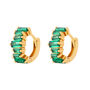 Crystal Baguette Huggies Gold Plated With Green Stones, thumbnail 1 of 5