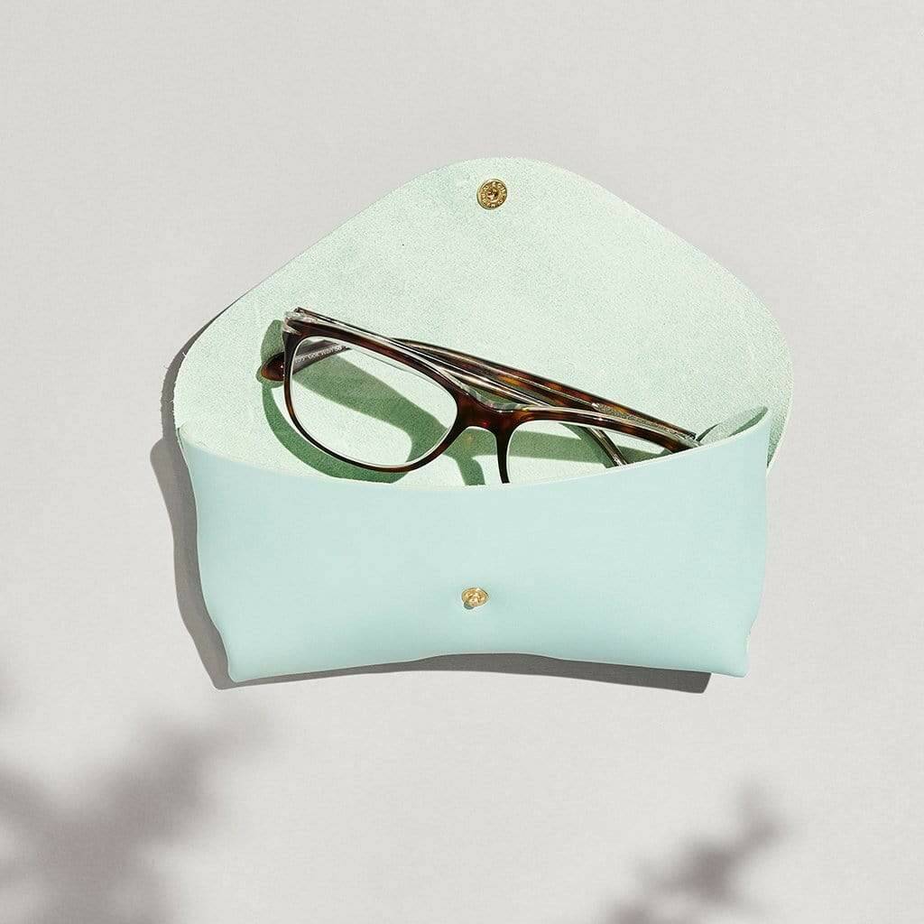 Personalised Recycled Leather Glasses Case in Mint Green Blue -  UK in  2023