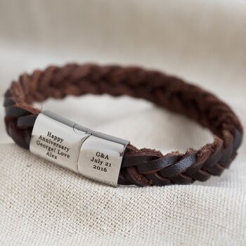Personalised Men's Thick Woven Leather Bracelet, 8 of 12