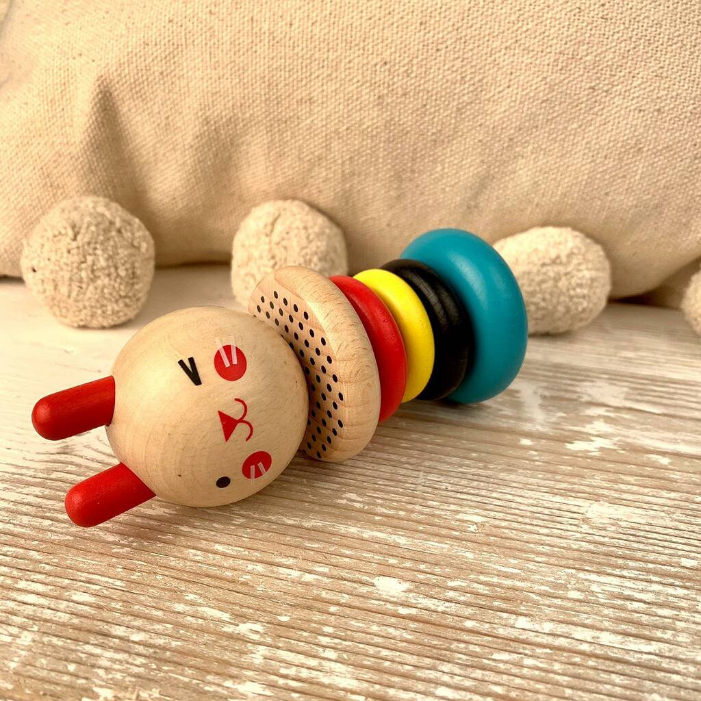 Wooden bunny rabbit rattle by nest notonthehighstreet