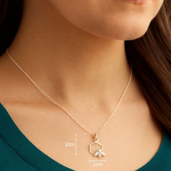 Sterling Silver Honeycomb Bee Pendant Necklace, 4 of 8
