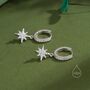 Sterling Silver Cz Starburst Huggie Hoop Earrings, thumbnail 6 of 12