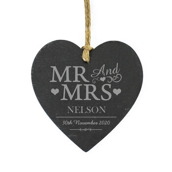 Personalised Mr And Mrs Slate Heart Decoration, 2 of 2