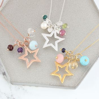 Personalised Open Star Necklace With Birthstones, 8 of 12