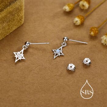 Sterling Silver Opal Star Drop Stud Earrings, 4 of 12