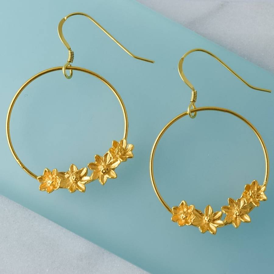 Gold Flower Hoop Earrings By Cabbage White England