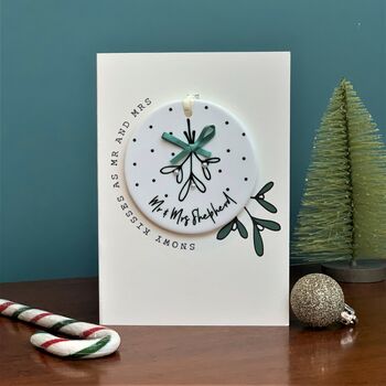 Mr And Mrs Christmas Card And Christmas Tree Decoration, 3 of 5