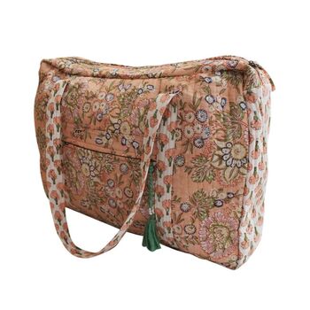 Block Printed Peach Floral Quilted Bag, 6 of 6