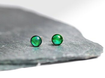 Emerald Green Fused Glass Sterling Silver Stud Earrings, 3 of 9