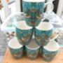 Set Of Six Aspen Mugs In Teal Strawberry Thief Design, thumbnail 11 of 11