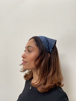 Navy Star Print Silk Audrey Headscarf, 2 of 9