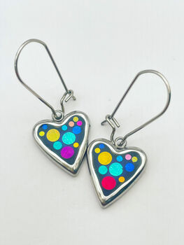 Mini Disco Heart Earrings Handmade With Colourful Sparkles, 6 of 10