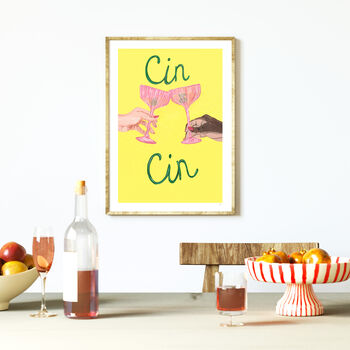 Cin Cin Cocktail Wall Art | Hand Painted Celebration Print, 3 of 11
