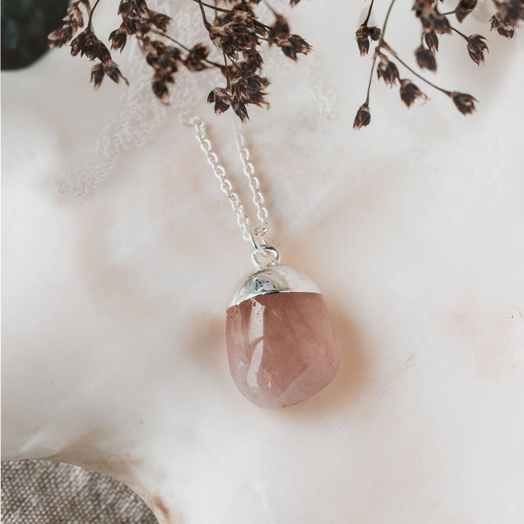 Rose Quartz Tumbled Gemstone Love Necklace, 1 of 5