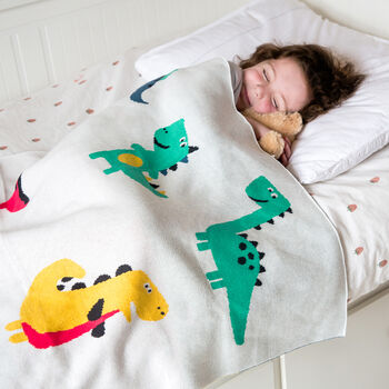 Personalised Dinosaurs Cotton Knit Blanket, 4 of 12