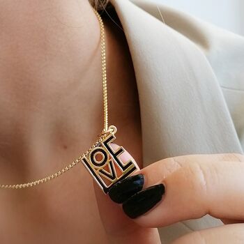 Square Love Necklace In Black Enamel, 5 of 7