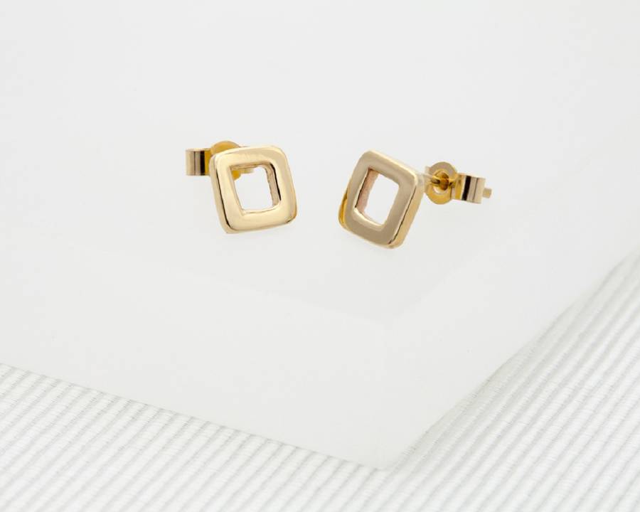 Small Solid Gold Square Earrings By Nicola Hurst Designer Jewellery