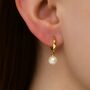 Gold Plated Sterling Silver Pearl Hinged Huggie Hoop Earrings, thumbnail 2 of 6