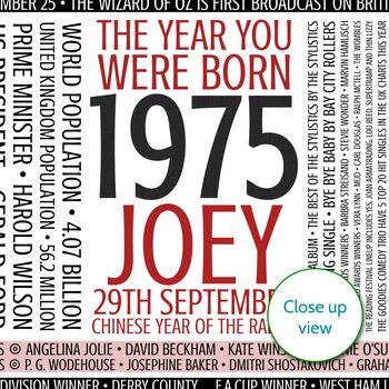 Personalised 50th Birthday Print Year Facts 1974 Gift, 10 of 12