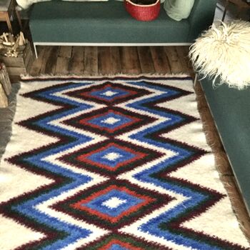 Blue Patchwork Hand Woven Wool Rug, 5 of 9