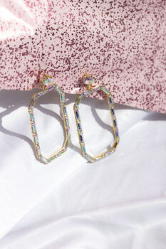 Gem Cut Out Rectangle Dangle Earrings In White, 2 of 2