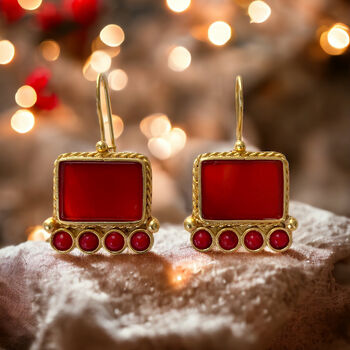 Red Agate Earrings Plated With 24k Gold, 3 of 4