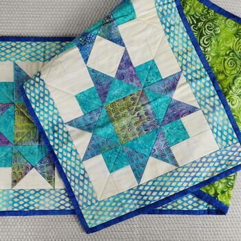 Table Runner With Star Patchwork In Blues And Greens, 2 of 10