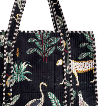 Jungle Print Large Quilted Cotton Tote Bag In Black, 4 of 5
