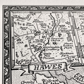 Yorkshire Dales Map Hand Drawn Fine Art Print, 7 of 12