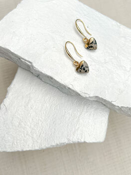 Dalmation Jasper Small Heart Real 18k Gold Plated Earrings, 4 of 4
