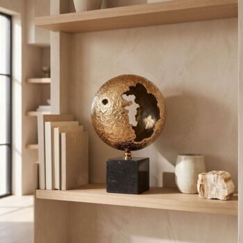 Textured Brass Sphere Sculpture On Marble Base, 12 of 12