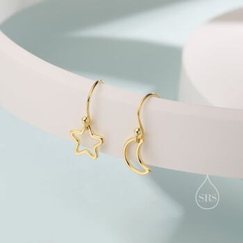 Sterling Silver Asymmetric Star And Moon Drop Earrings, 3 of 11