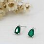 Sterling Silver Tiny Genuine Green Onyx Droplet Stud Earrings, thumbnail 3 of 11
