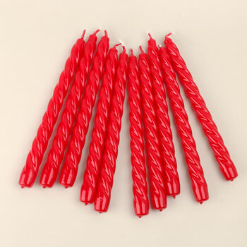 G Decor Pack Of 10 Or 20 Red Twisted Dinner Candles, 5 of 5