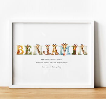 Personalised Children's Name Print | Nursery Wall Art | Giraffe, 2 of 10