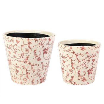 Set Of Two Red Floral Plant Pots, 4 of 6
