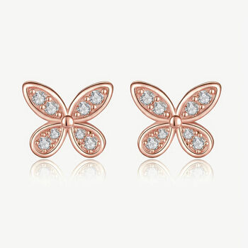 Rose Gold Or Silver Butterfly Stud Earrings With Stones, 6 of 6