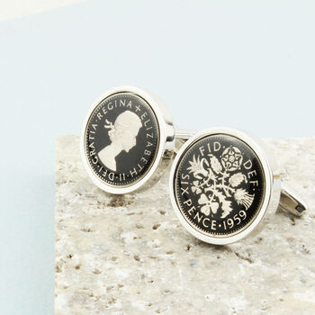 Personalised 60th Birthday Enamelled Sixpence Cufflinks, 6 of 11