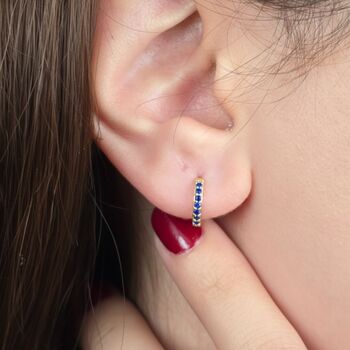 Sapphire September Birthstone Huggie Hoop Earrings, 5 of 5