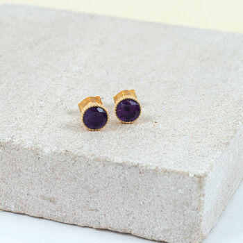 Barcelona February Amethyst Birthstone Gold Earrings, 2 of 4
